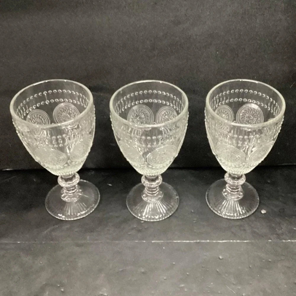 Target Bullseye Clear Wine Glasses, Set of 3, Vintage Inspired Goblets, Stemware
